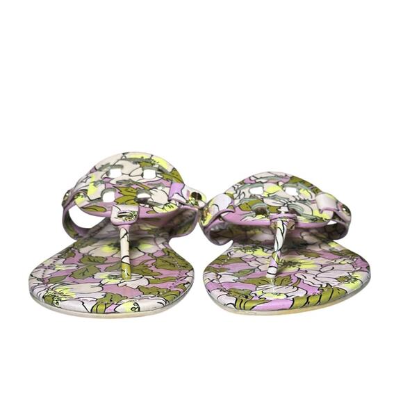 Tory Burch Miller Pink Floral Patent Logo Thong Flat Sandals Size 9 - Picture 4 of 7